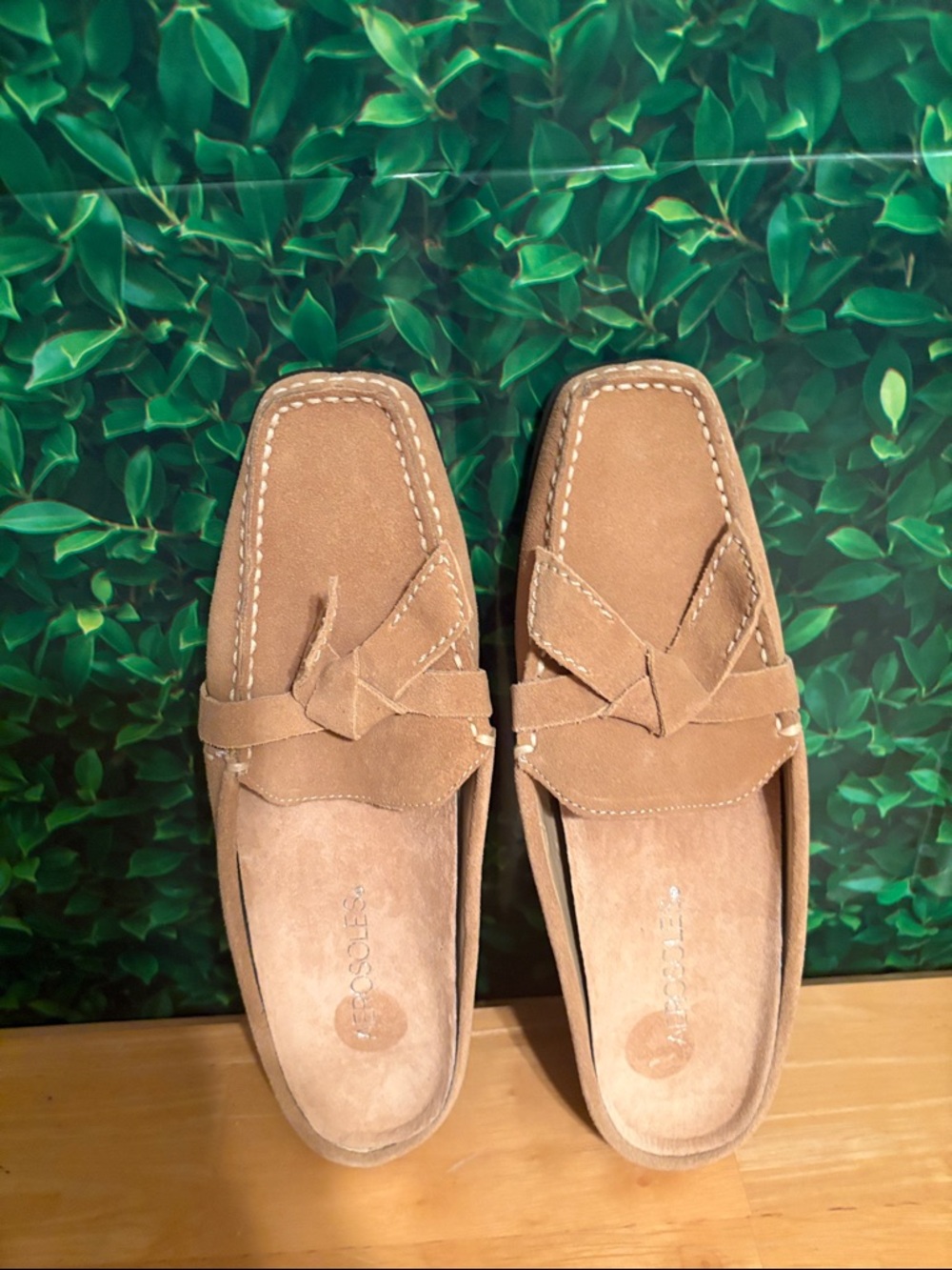 AEROSOLES Women’s Tan Suede Knot-Trim Slip-On Loafers